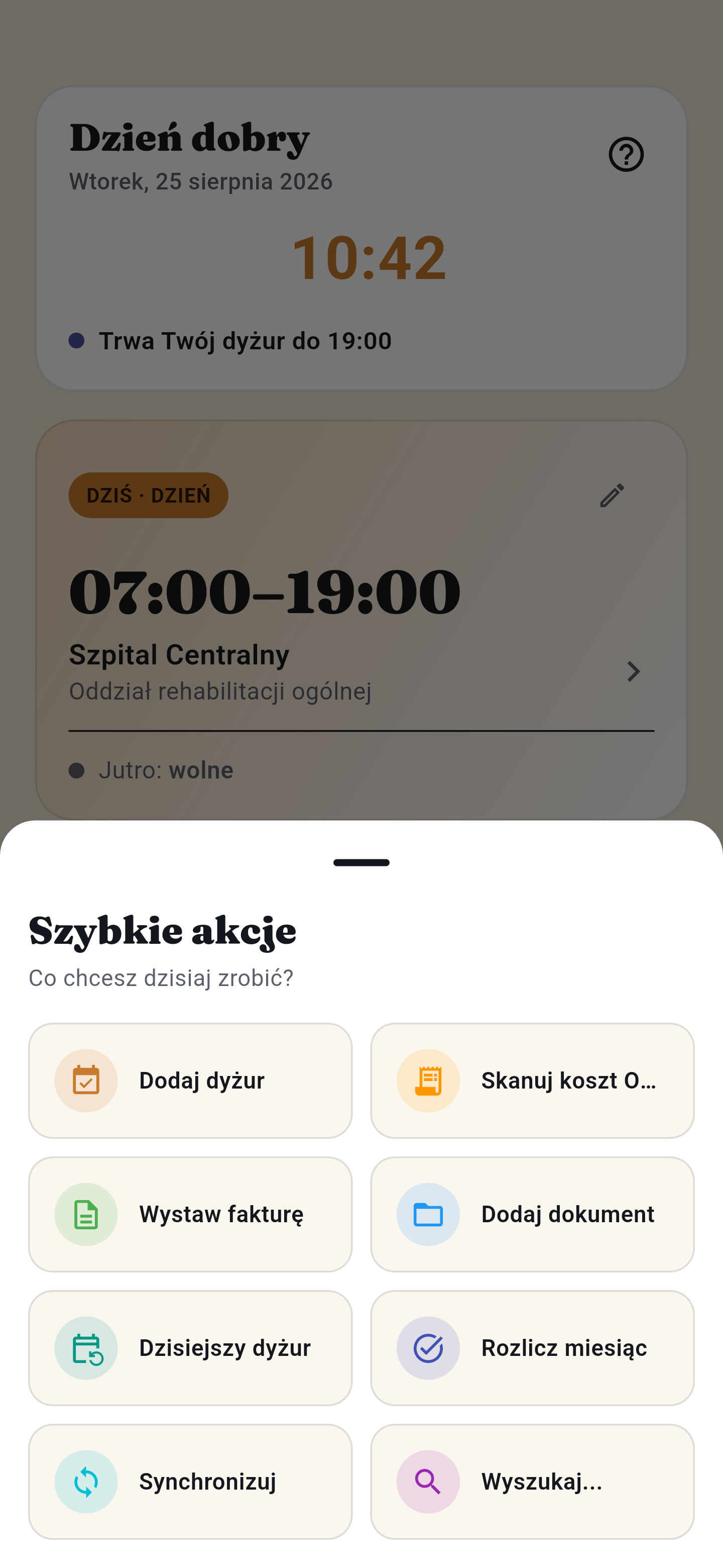 Panel szybkich akcji