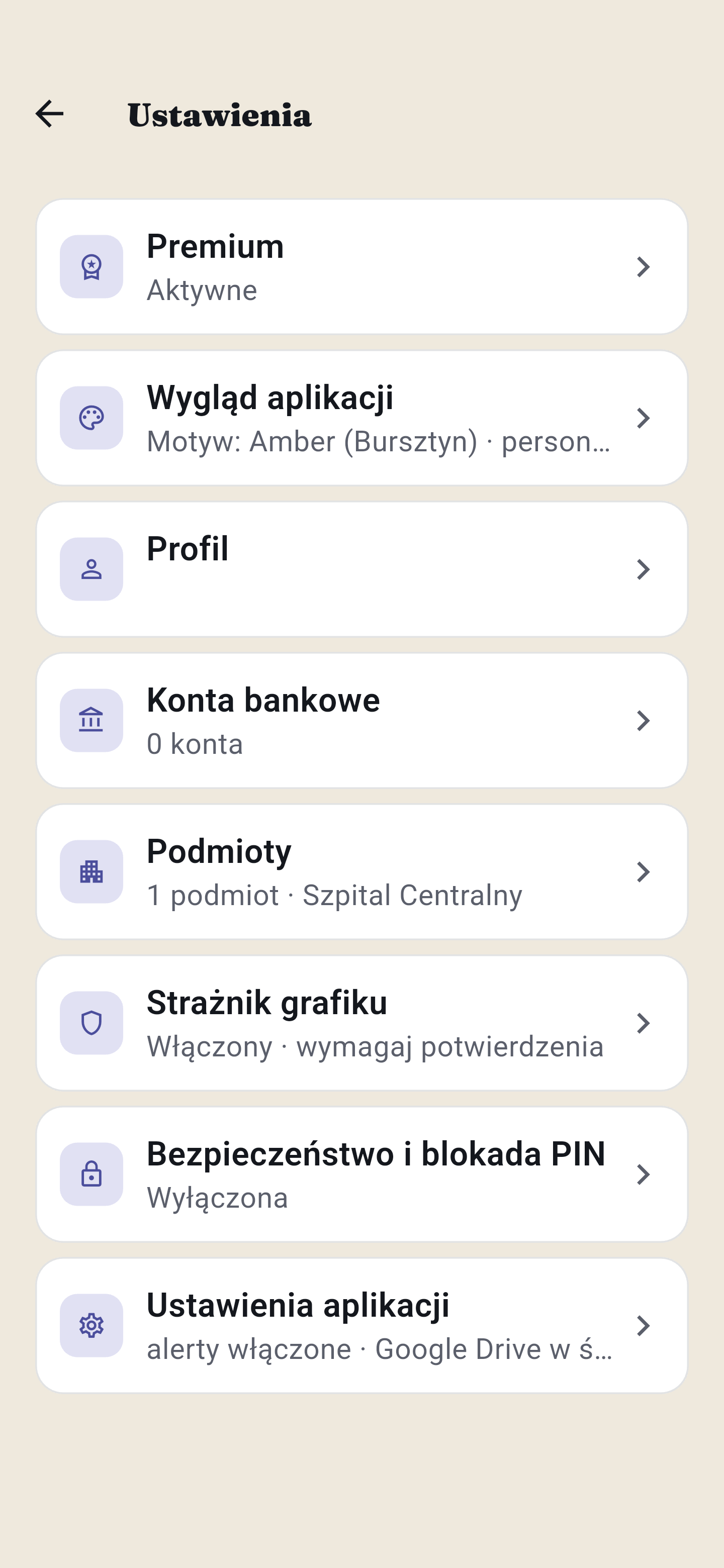 Ekran Ustawienia